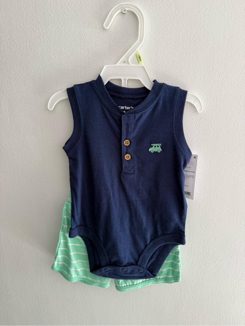 Carter's Navy Tank Bodysuit with Mint Striped Shorts